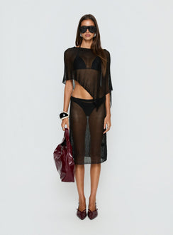   front view of model wearing Princess Polly Luminous Midi Skirt Black 