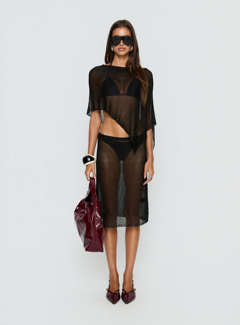  front view of model wearing Princess Polly Luminous Midi Skirt Black 