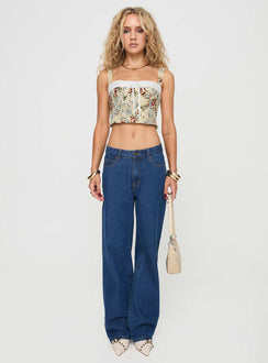 front view of model wearing Princess Polly Clydes Top Multi Sleeveless Square Neck 