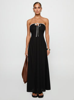 front view of model wearing Princess Polly Bijou Strapless Maxi Dress Black Straight Neck 