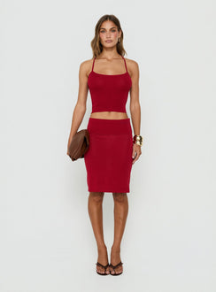 Barbarina Foldover Knit Midi Skirt Red