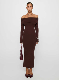 Celestara Off The Shoulder Maxi Dress Chocolate