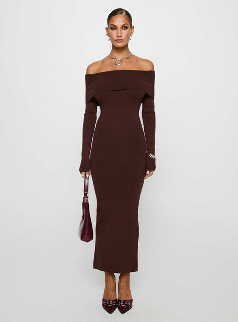 Celestara Off The Shoulder Maxi Dress Chocolate