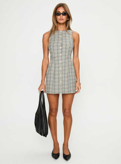 Good Manners Mini Dress Sage Check