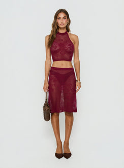 Velani Crochet Halter Neck Top Wine