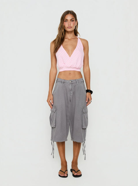 Priella Plunge Halter Top Pink Stripe