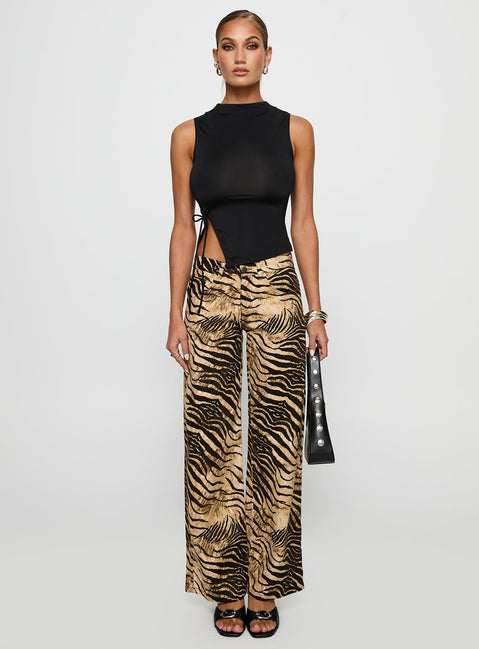 front view of model wearing Princess Polly Low Rise Roomy Pants Multi Low Rise Pants 