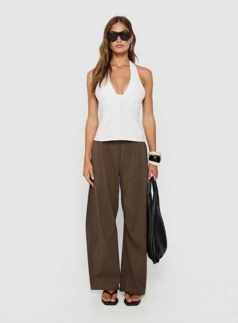Kirelle Barrel Leg Tie Waist Pants Chocolate Brown