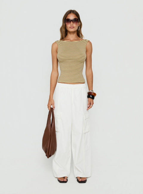 Mirenza Low Back Sleeveless Top Yellow Stripe