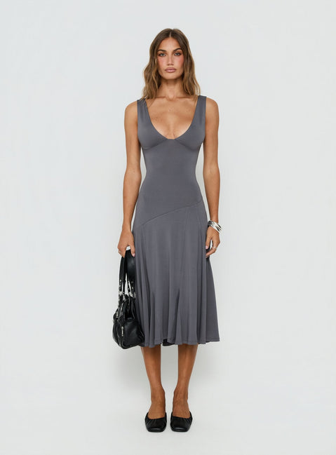 Charlisse Plunge Flowy Midi Dress Steel Blue