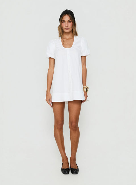 Everston Babydoll Short Sleeve Mini Dress White