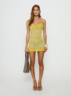 Rhode Lace Trim Slip Mini Dress Chartreuse