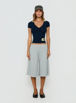 Kufu V Neck Top Navy
