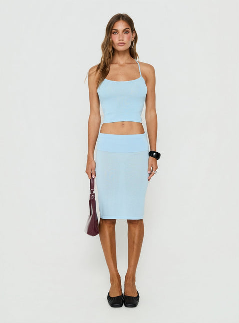 Barbarina Foldover Knit Midi Skirt Blue