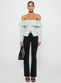 Another Hill Off Shoulder Top Green Stripe