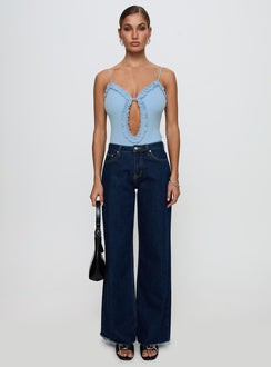 Rhyde Plunging Frill Bodysuit Blue