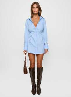 Cesarina Ruched Shirt Mini Dress Blue
