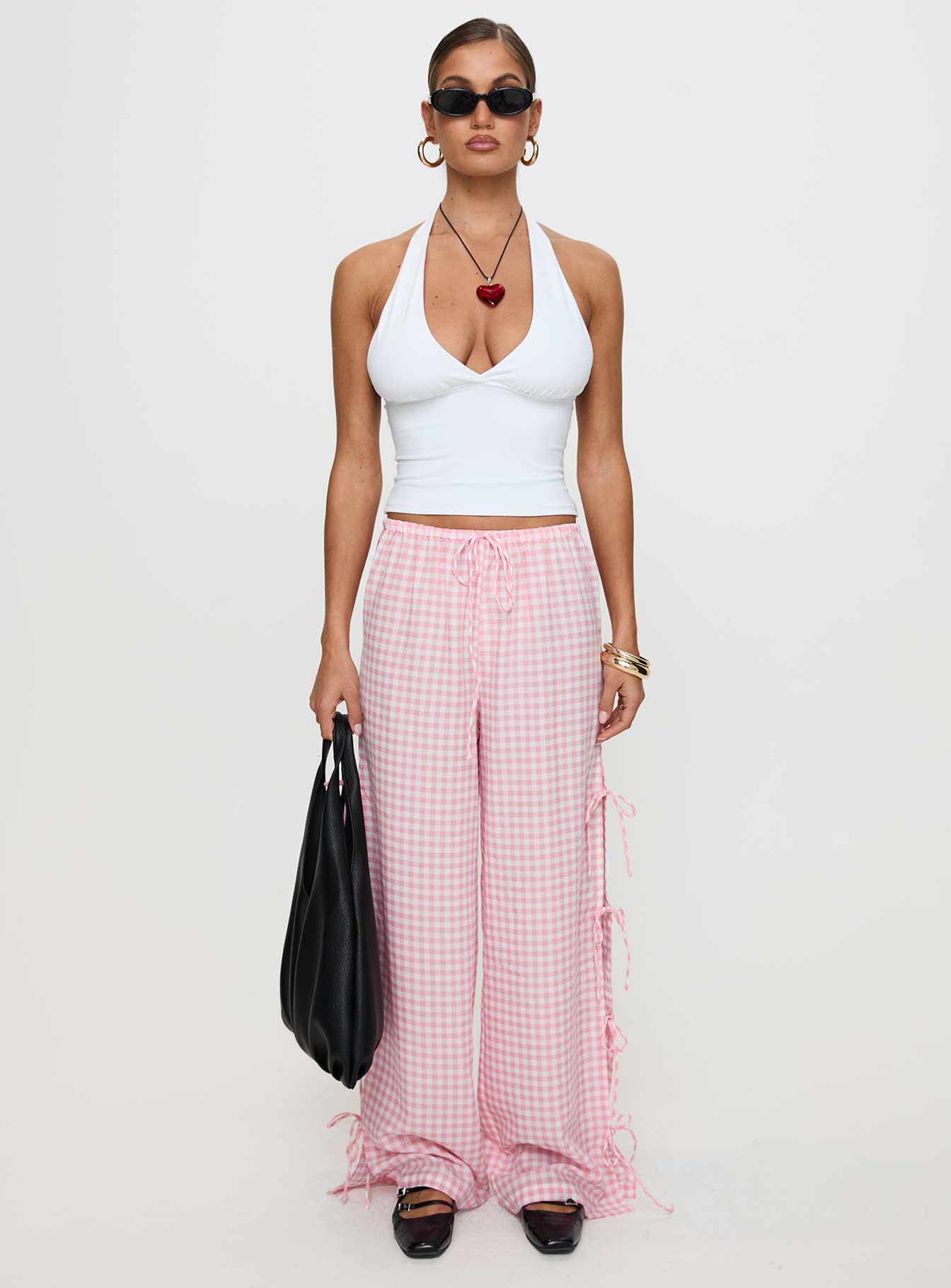 Villa Donna Bow Pants Pink Check