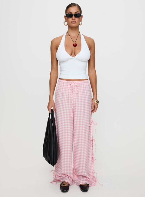 Villa Donna Bow Pants Pink Check