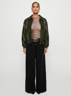 Uncover Faux Leather Bomber Jacket Dark Green