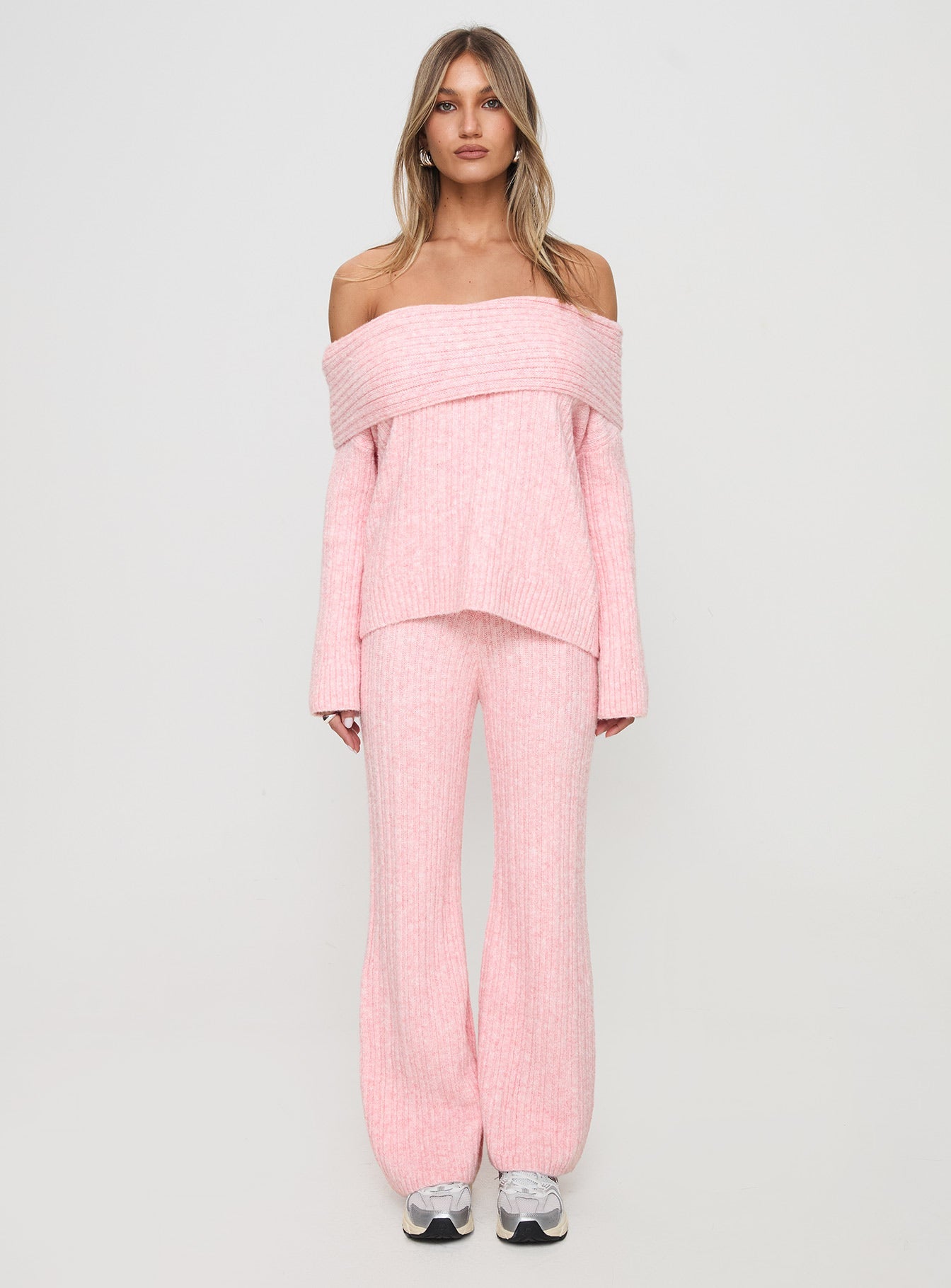 Icicle Off Shoulder Knit Sweater Pink