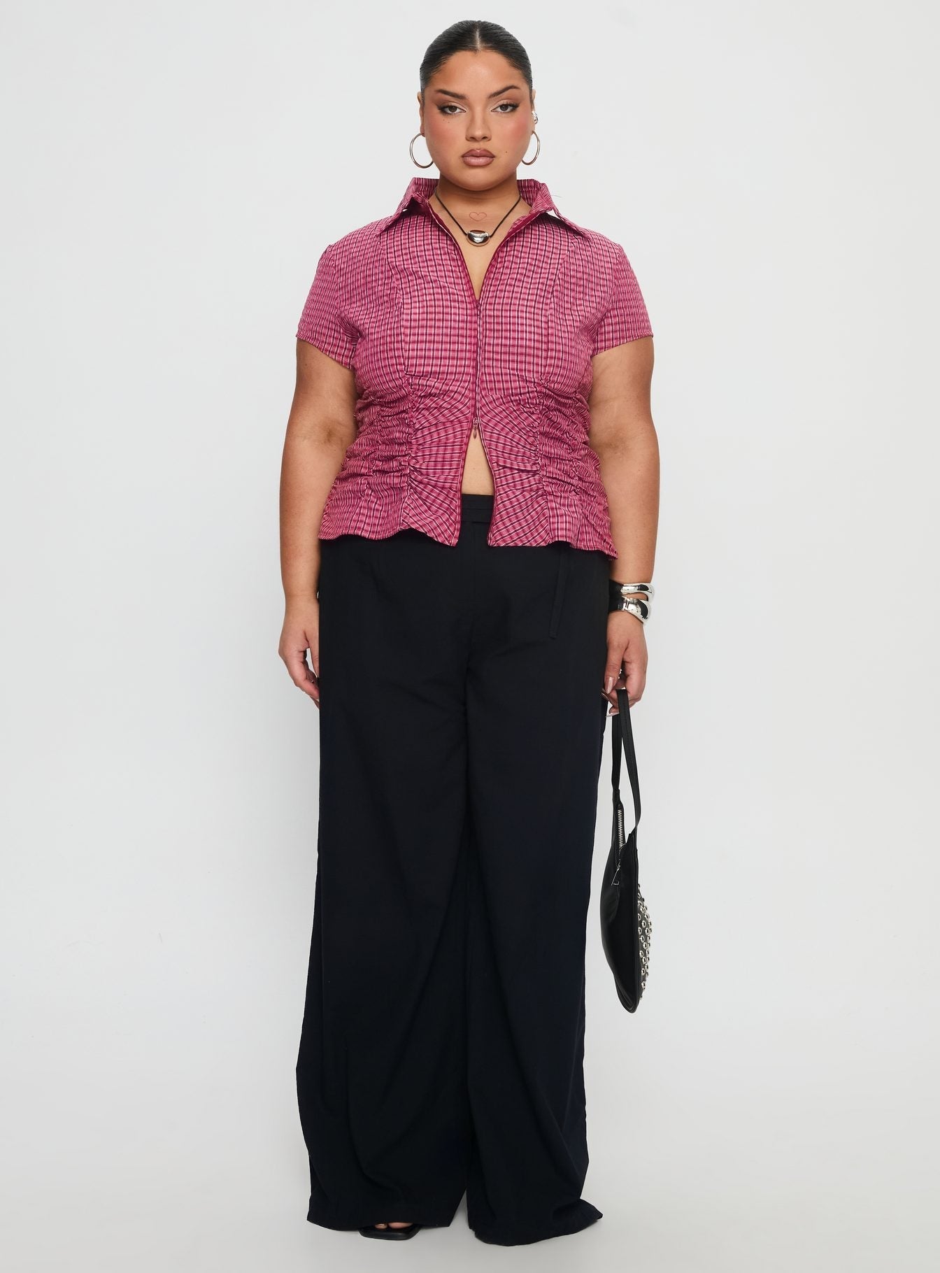 Meryn Ruched Top Red Check Curve