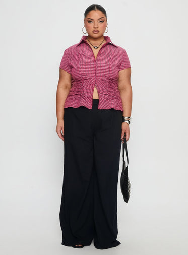 Meryn Ruched Top Red Check Curve