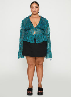 front view of model wearing Princess Polly Holidaze Long Sleeve Top Zebra Curve Full Sleeves Plunger 