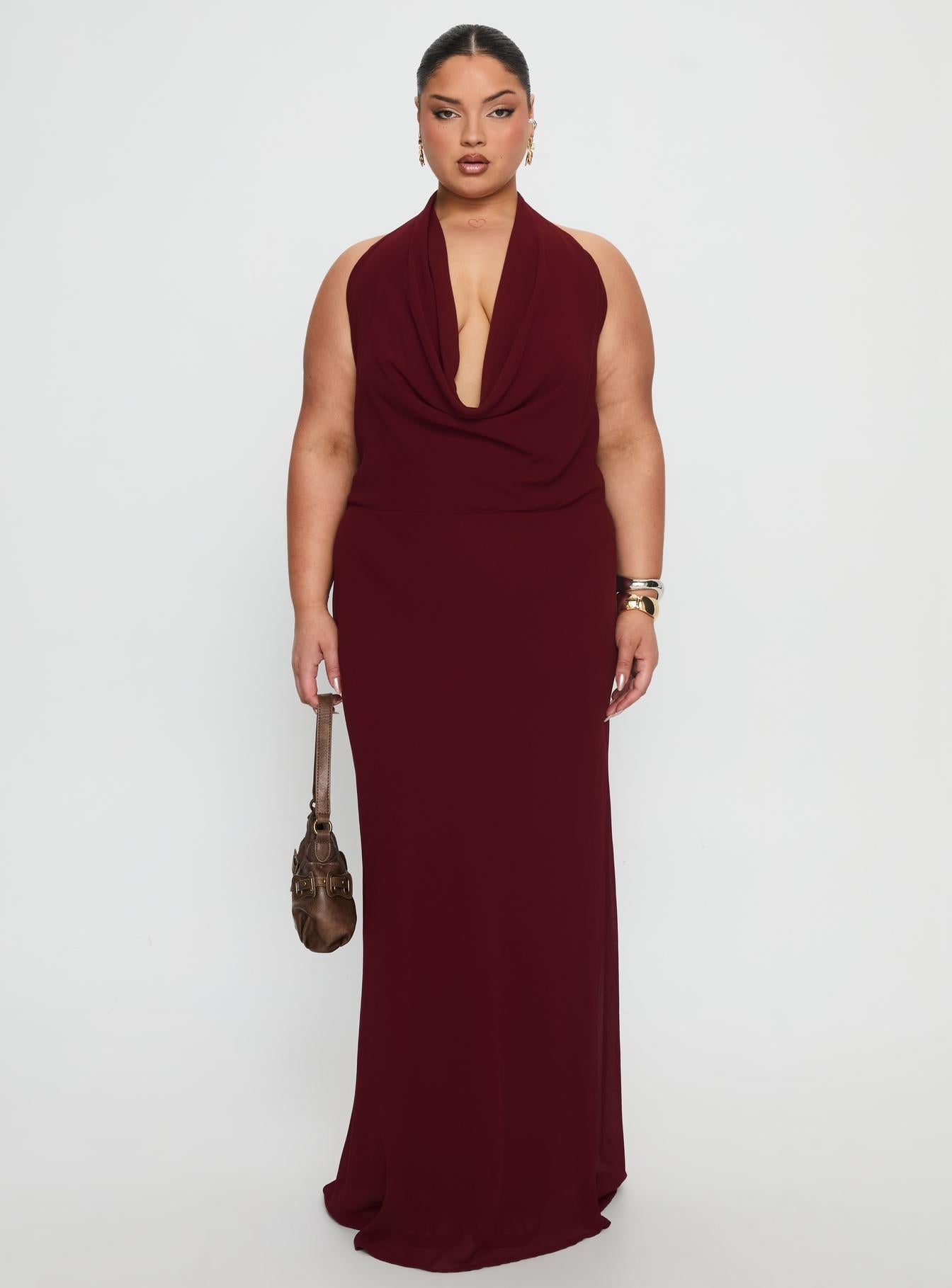 Vortexa Halter Maxi Dress Currant Curve