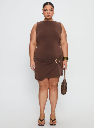 Kharla Ruched Hardware Mini Dress Brown Curve