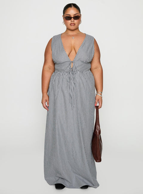 Pokey Maxi Dress Black / White Stripe Curve