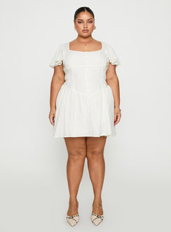 front view of model wearing Princess Polly Forever More Mini Dress White Curve Square Neck 