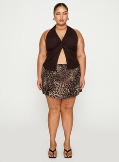   front view of model wearing Princess Polly Tejano Mini Skirt Leopard Curve Mini Skirts Skirts 