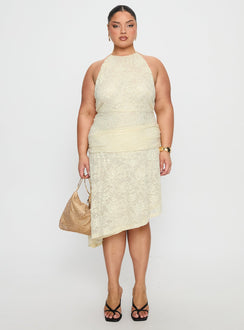 Emmalie Lace Asymmetrical Midi Dress Butter Yellow Curve