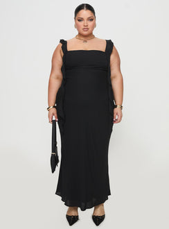 front view of model wearing Princess Polly Lanai Maxi Dress Black Curve Square Neck 
