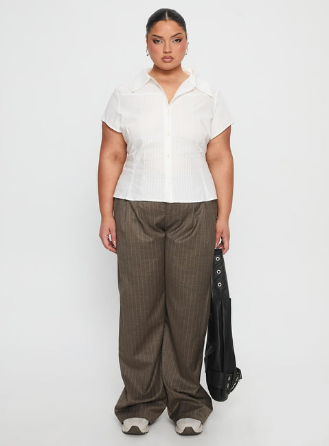 Akiyo Button Up Blouse Top White Curve