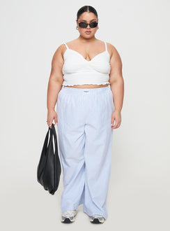 front view of model wearing Princess Polly Beach House Pants Blue Stripe Curve 
