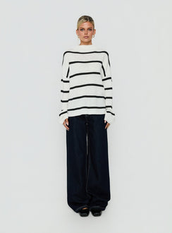 Alara Mock Neck Knit Sweater White Stripe
