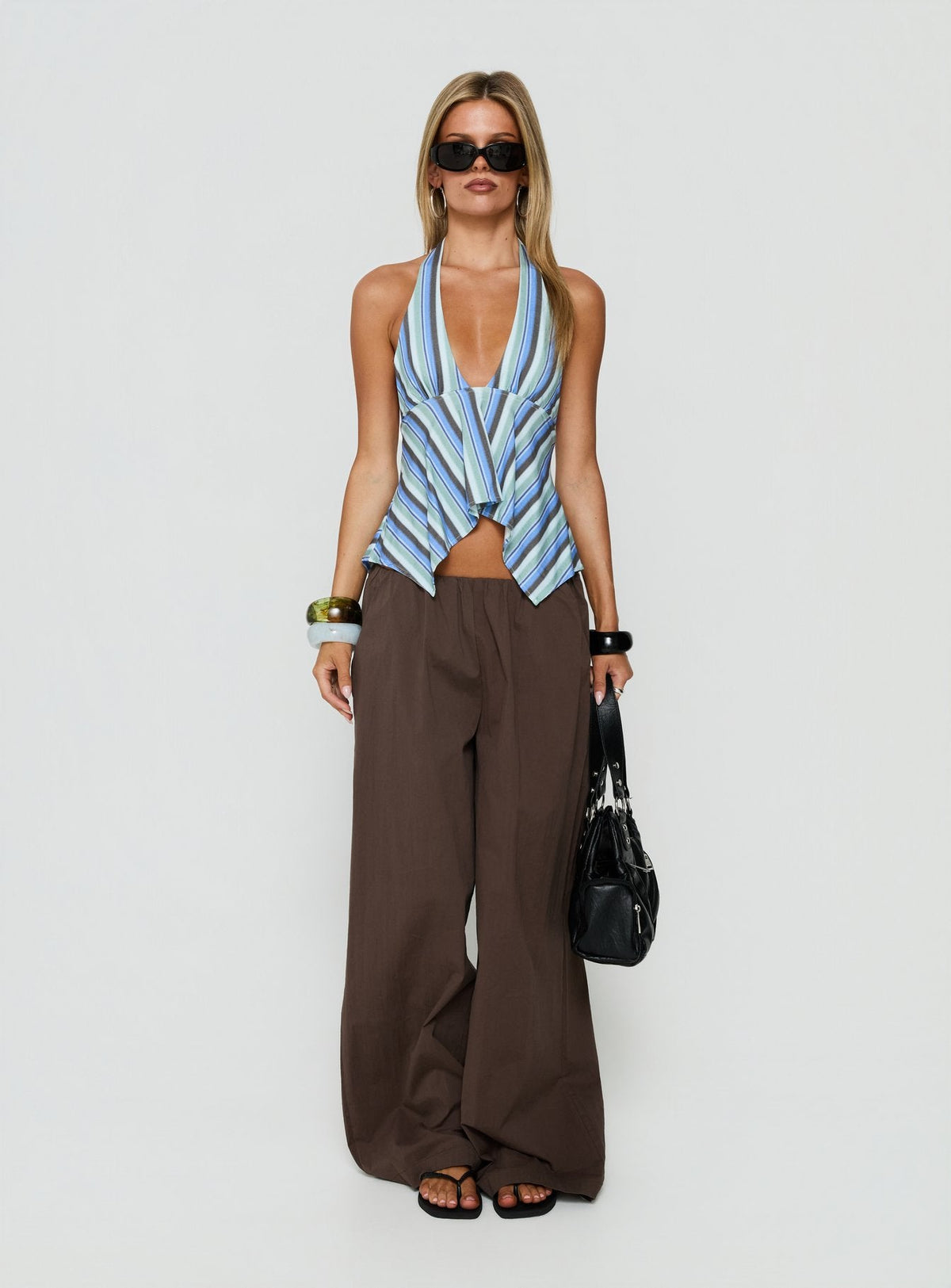Blairee Hanky Halter Top Blue Stripe