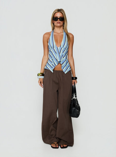 Blairee Hanky Halter Top Blue Stripe
