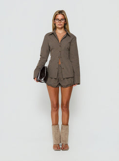 Amorah Cinched Longline Shirt Brown Check