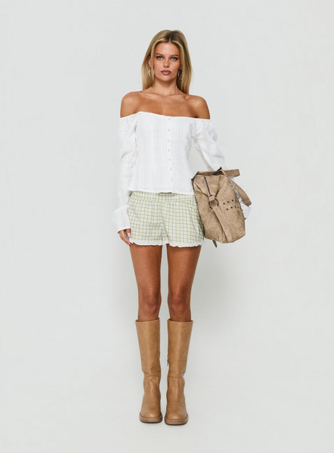 More Dream Off Shoulder Long Sleeve Top White