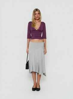 Azmira 3/4 Sleeve Lace Trim Top Plum