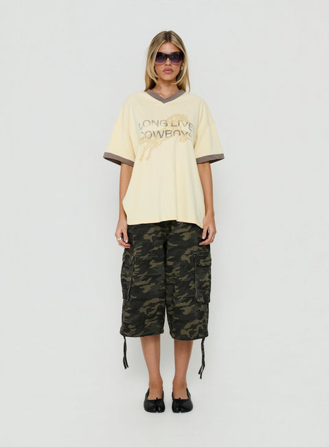 Long Live Cowboys V Neck Tee Butter
