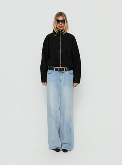 Chayden Cropped Faux Wool Bomber Jacket Black