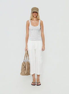 Designed with the Indee Cropped Cargo Pants White womens-regular-pants featuring high-rise front view of model wearing Princess Polly