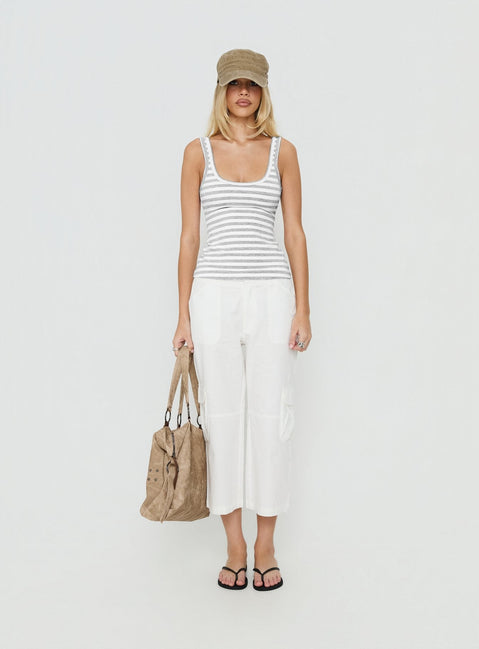 Designed with the Indee Cropped Cargo Pants White womens-regular-pants featuring high-rise front view of model wearing Princess Polly