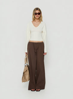 Dance With Shadows Batwing V Neck Long Sleeve Top Cream