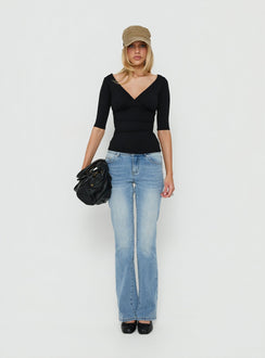 Daily Define Off Shoulder V Neck Top Black
