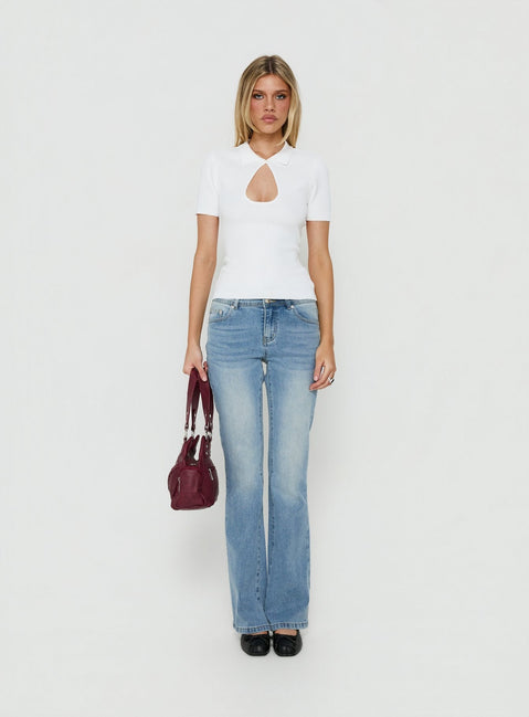 Happened One Night Keyhole Blouse Top White
